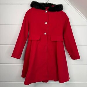 Rothschild Girls 8/10 Medium Red Faux Wool Faux Fur Pea Coat